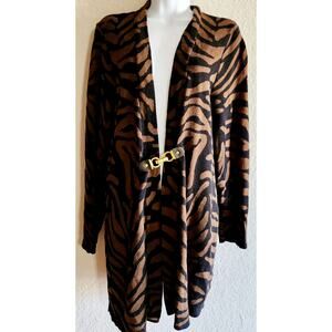 Charter Club Woman Black Brown Animal Print Gold Clasp Duster Cardigan 2X Plus